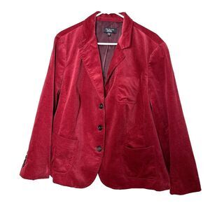 Talbots Plus Size 20W Petite Blazer Corduroy Cotton Stretch Jacket 20WP Red